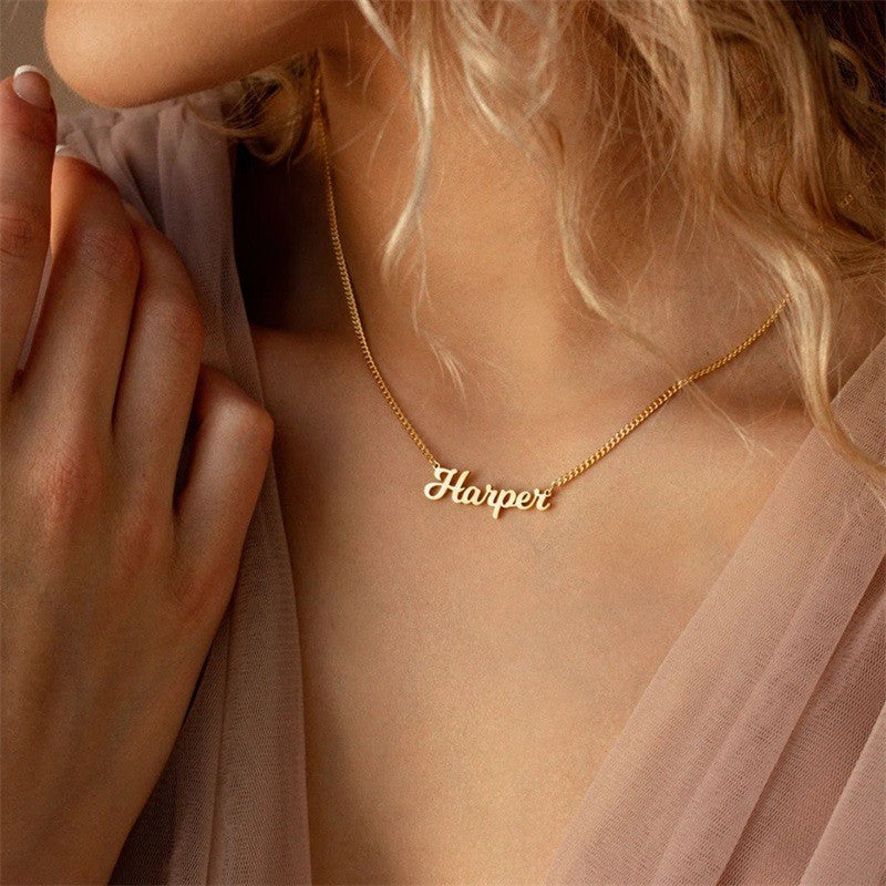 European and American new stainless steel name necklace, fashionable gold-plated necklace, collarbone chain, custom name necklace, neck chain