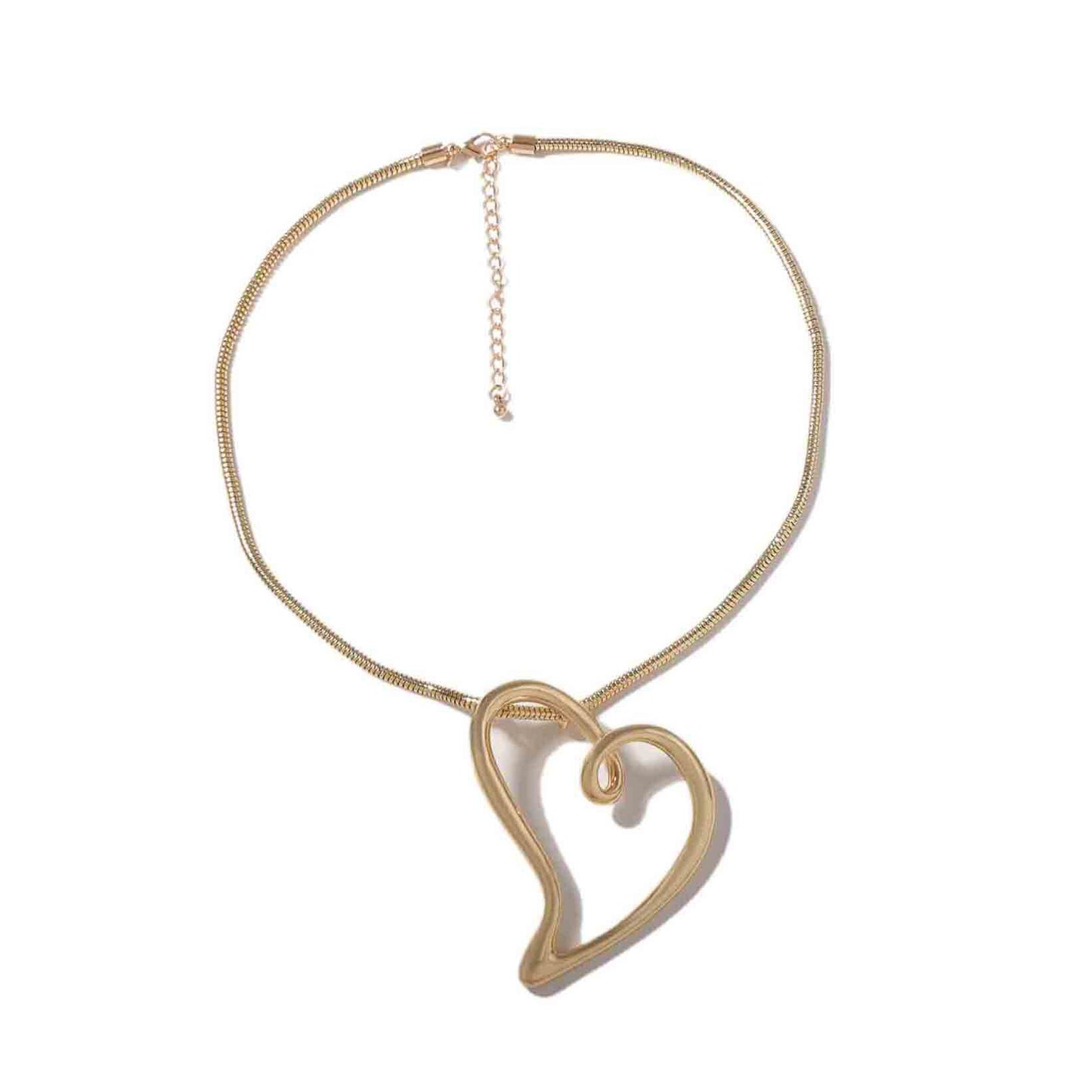 Simple and fashionable rope style metal chain alloy hollow heart pendant necklace versatile casual women's style